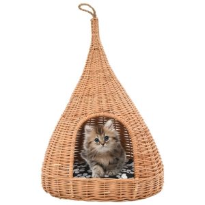 Cat House with Cushion 40x60 cm Natural Willow Teepee