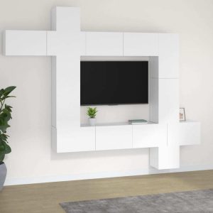 Britain 9 Piece TV Cabinet Set White Engineered Wood