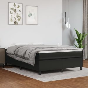 Box Spring Bed with Mattress Black Faux Leather