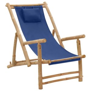 Deck Chair Bamboo and Canvas Navy Blue