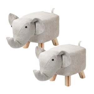 2X Beige Children Bench Elephant Character Round Ottoman Stool Soft Small Comfy Seat Home Decor