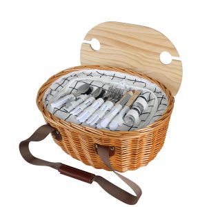 Picnic Basket Set Willow Baskets Outdoor Storage Foldable Insulated Bag 4Person