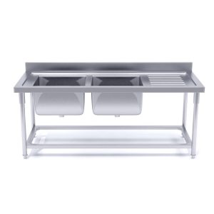 160*70*85cm Stainless Steel Left Dual Sink Bowl Work Bench Commercial Restaurant Food Prep Table