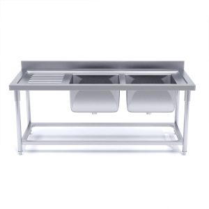 160*70*85 Stainless Steel Work Bench Right Dual Sink Commercial Restaurant Kitchen Food Prep