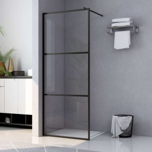 Walk-in Shower Wall with Clear ESG Glass Black