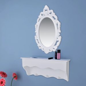 Wall Shelf Set for Keys and Jewelery with Mirror and Hooks