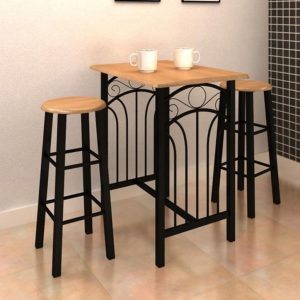 Bar Table and Stool Set 3 Pieces Wood and Steel
