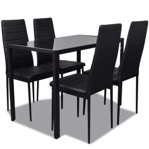 Dining Set 5 Pieces Artificial Leather Black