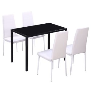 Dining Set 5 Pieces Artificial Leather Black and White