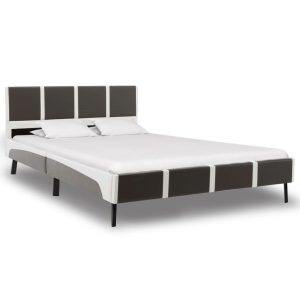 Alma Bed Frame Grey and White Faux Leather 137x187 cm Double Size