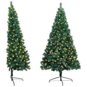 Artificial Half Christmas Tree with LED&Stand Green PVC