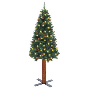 Slim Christmas Tree with LEDs&Real Wood&Cones