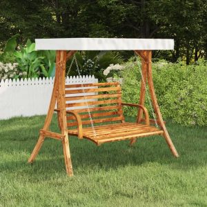 Swing Frame with Roof Solid Bent Wood with Teak Finish