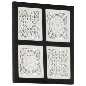 Hand-Carved Wall Panel MDF Black and White