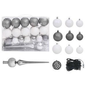 61 Piece Christmas Ball Set with Peak and 150 LEDs White&Gey