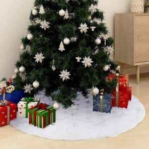 Luxury Christmas Tree Skirt White Faux Fur