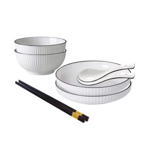 White Japanese Style Ceramic Dinnerware Crockery Soup Bowl Plate Server Kitchen Home Decor