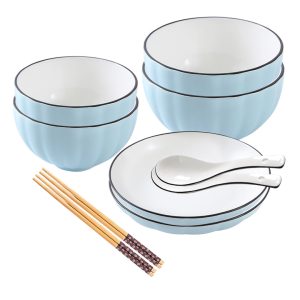 Blue Japanese Style Ceramic Dinnerware Crockery Soup Bowl Plate Server Kitchen Home Decor