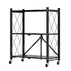 Steel Foldable Kitchen Cart Multi-Functional Shelves Portable Storage Organizer with Wheels
