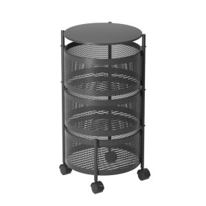 Steel Round Rotating Kitchen Cart Multi-Functional Shelves Portable Storage Organizer with Wheels