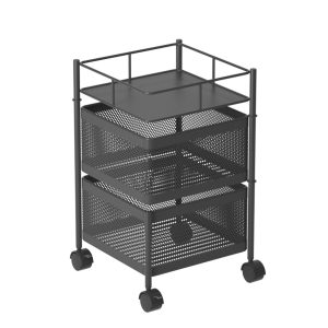 Steel Square Rotating Kitchen Cart Multi-Functional Shelves Portable Storage Organizer with Wheels