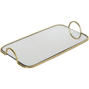 40.5cm Gold Flat-Lay Mirror Glass Metal Tray Vanity Makeup Perfume Jewelry Organiser with Handles