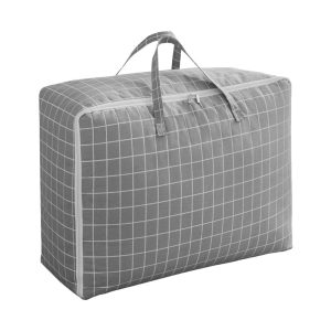 Grey Plaid Storage Luggage Bag Double Zipper Foldable Travel Organiser Essentials