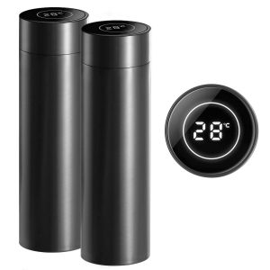 2X 500ML Stainless Steel Smart LCD Thermometer Display Bottle Vacuum Flask Thermos Black