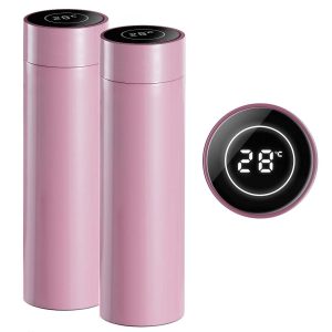 2X 500ML Stainless Steel Smart LCD Thermometer Display Bottle Vacuum Flask Thermos Pink