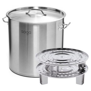 33L Stainless Steel Stock Pot with Two Steamer Rack Insert Stockpot Tray