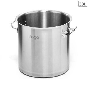 Stock Pot 33L Top Grade Thick Stainless Steel Stockpot 18/10 Without Lid
