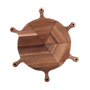 6 pcs Brown Round Divisible Wood Pizza Server Food Plate Board Pizza Paddle Cutting Board Home Decor
