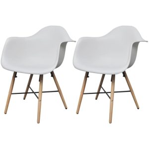 Dining Chairs 2 pcs White Plastic and Beechword