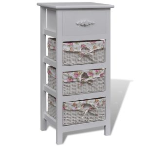 Cabinet with 1 Drawer and 3 Baskets White Wood