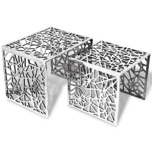 Humbug Two Piece Side Tables Square Aluminium Silver