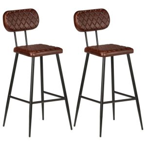 Bar Chairs 2 pcs Brown Real Leather