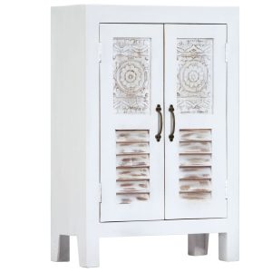 Carved Sideboard White 60x30x89 cm Solid Mango Wood