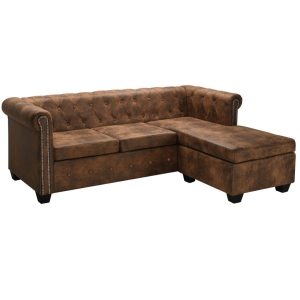 Cranston L-shaped Chesterfield Sofa Artificial Suede Leather