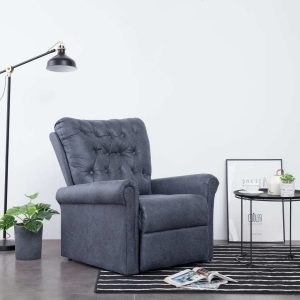 Reclining Chair Grey Faux Suede Leather