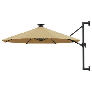 Wall-mounted Parasol with LEDs and Metal Pole 300 cm Taupe