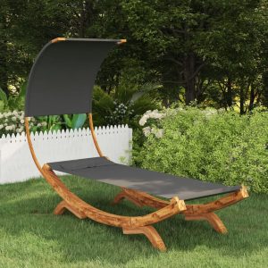 Outdoor Lounge Bed with Canopy Solid Bent Wood