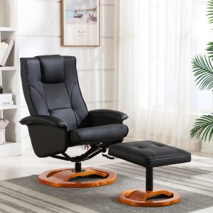 Massage Chair with Footstool Black Faux Leather