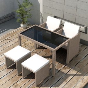 5 Piece Outdoor Dining Set with Cushions Poly Rattan Beige