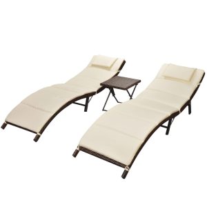 Folding Sun Loungers 2 pcs with Table Poly Rattan