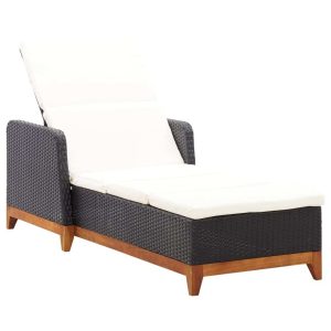 Sun Lounger Poly Rattan and Solid Acacia Wood