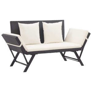 Garden Bench with Cushions 176 cm Poly Rattan