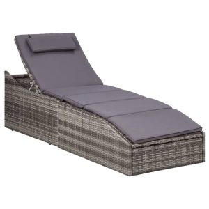 Sunbed with Cushion Poly Rattan