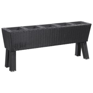 Garden Raised Bed with Legs and Pots Poly Rattan
