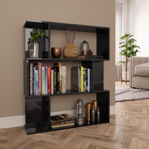 Book Cabinet/Room Divider High Gloss Black 80x24x96 cm Chipboard