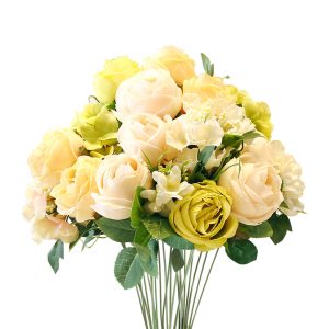3pcs Artificial Silk with 15 Heads Flower Fake Rose Bouquet Table Decor White